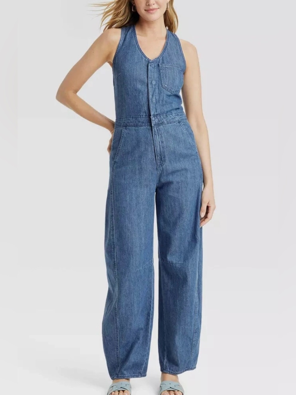Universal Thread Blue Denim Sleeveless Overalls Jumpsuit